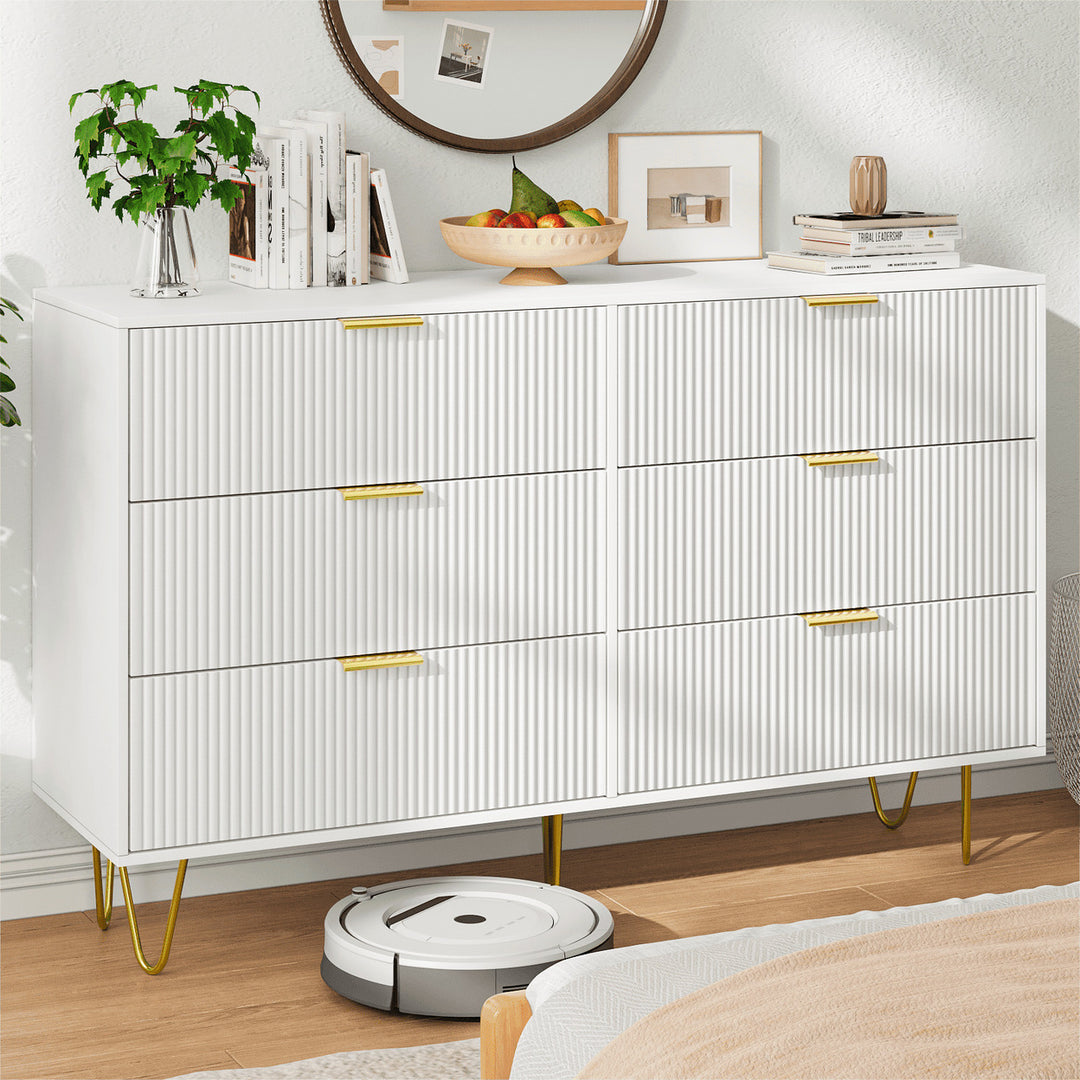 Hommoo 6-Drawer White Wood Dresser for Bedroom, Storage Chest of Drawers for Living Room Image 1