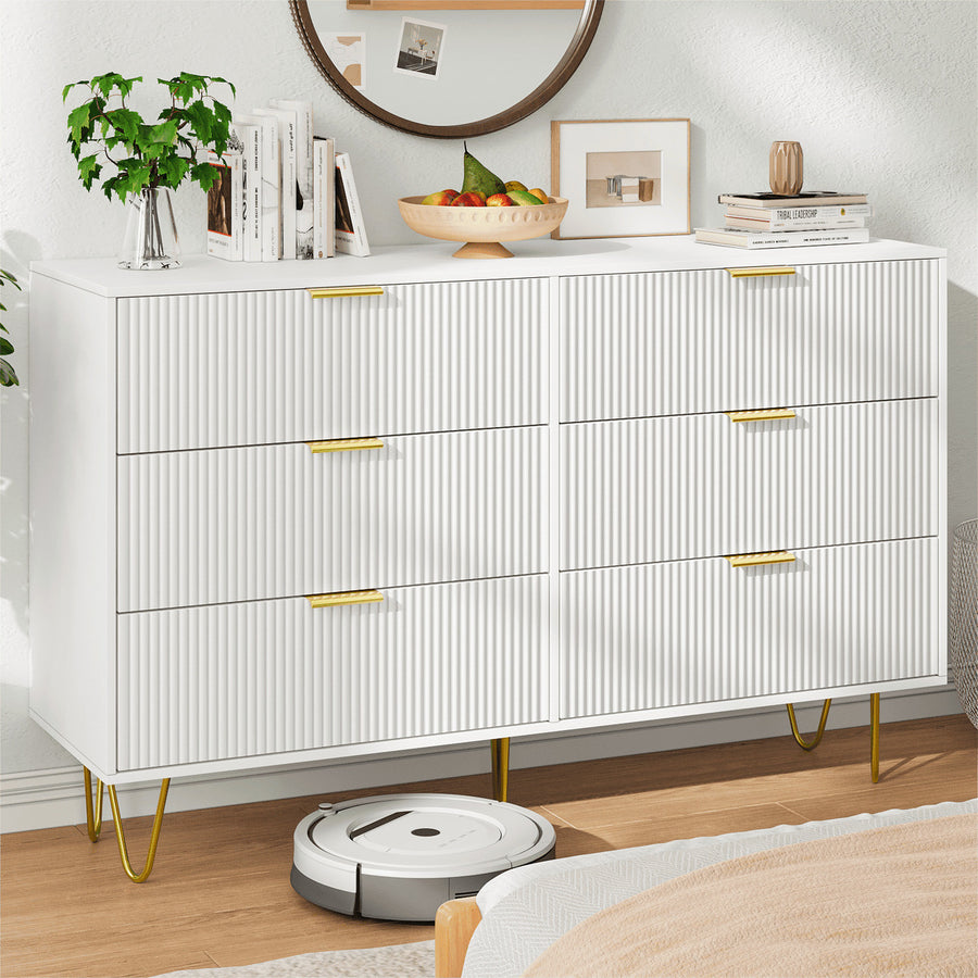 Hommoo 6-Drawer White Wood Dresser for Bedroom, Storage Chest of Drawers for Living Room Image 1