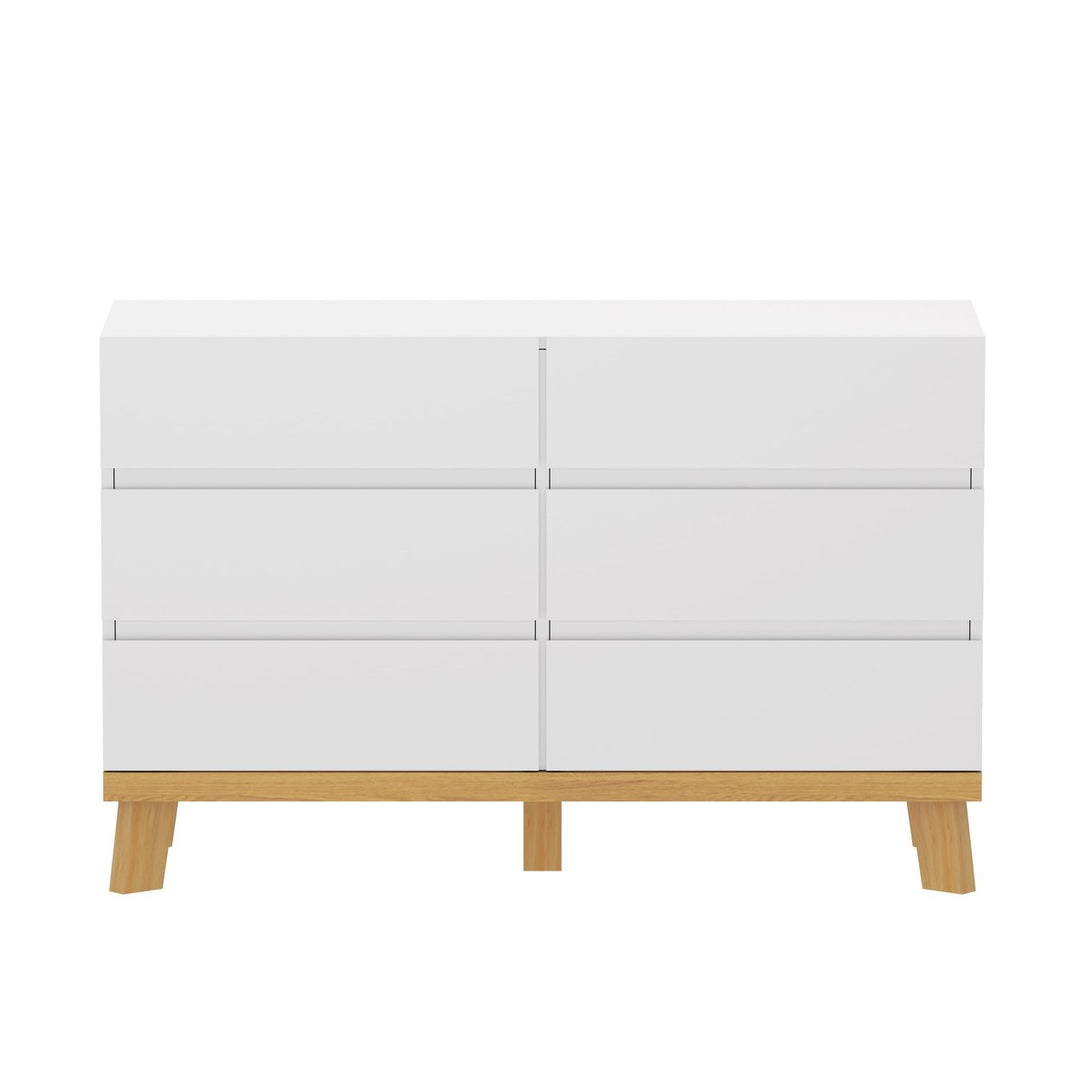 Hommoo Mid Century Modern 6 Drawer Dresser for Bedroom with Hidden Handle White Image 1