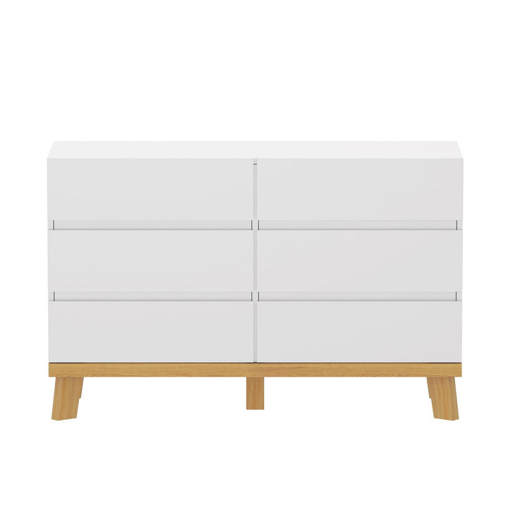 Hommoo Mid Century Modern 6 Drawer Dresser for Bedroom with Hidden Handle White Image 1