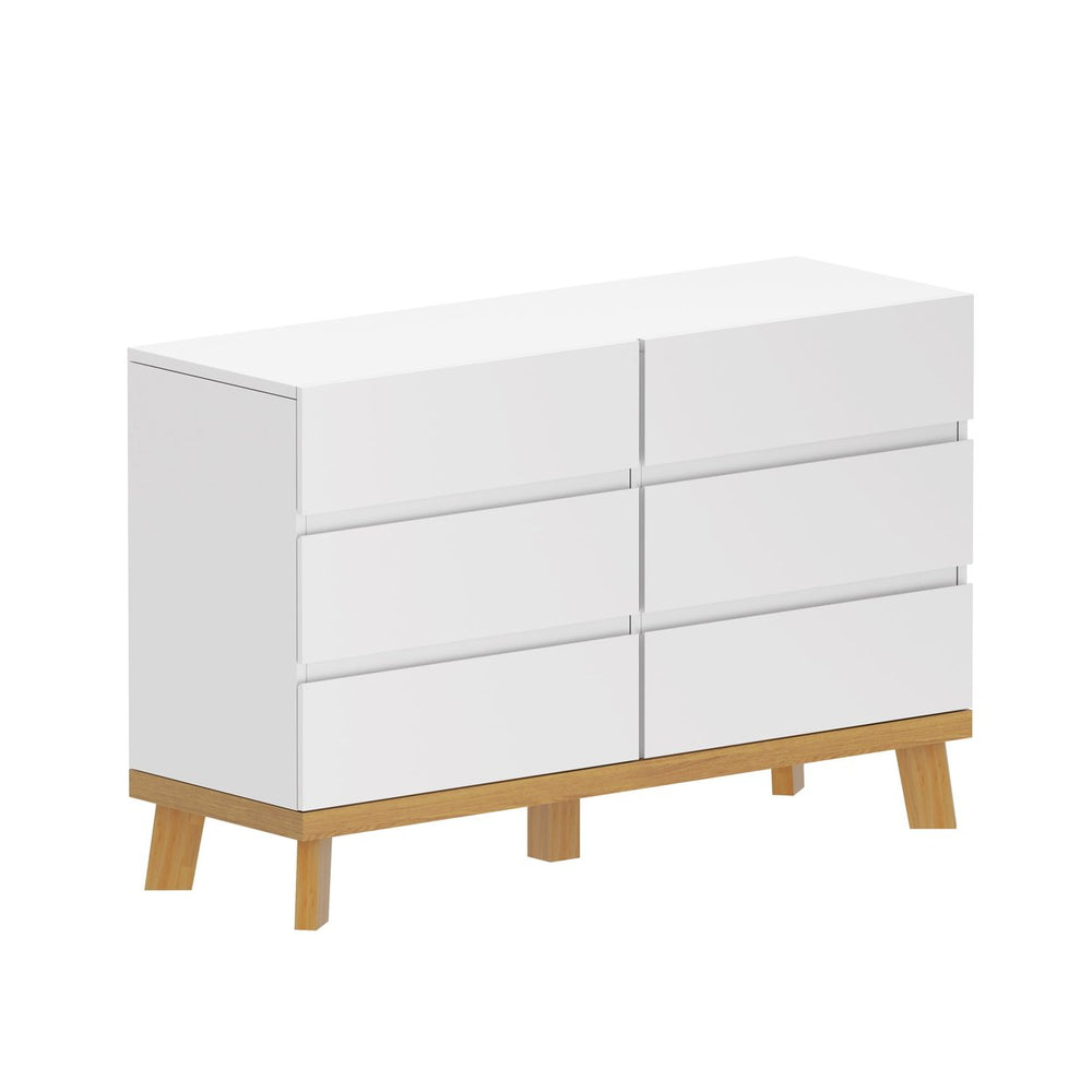 Hommoo Mid Century Modern 6 Drawer Dresser for Bedroom with Hidden Handle White Image 2