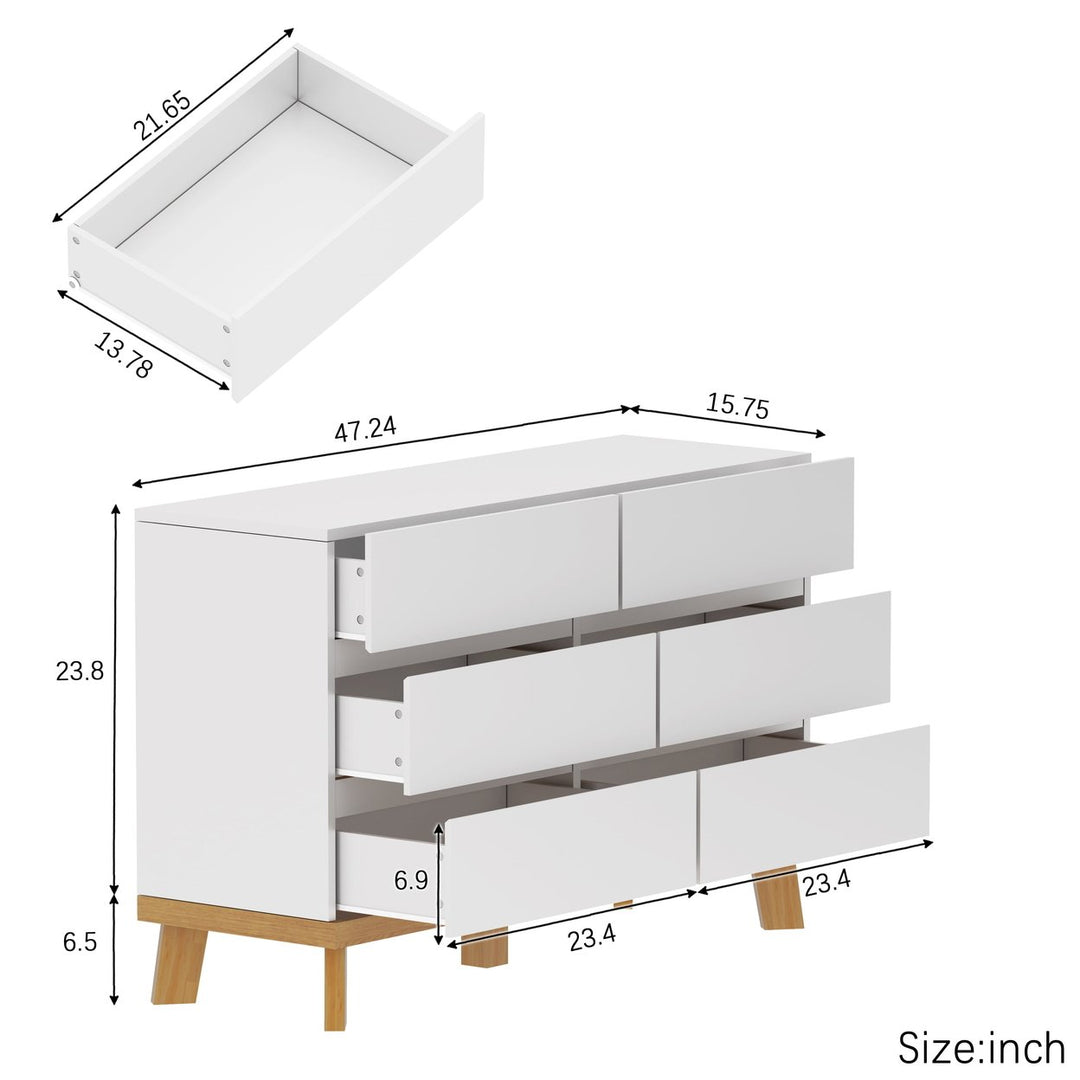 Hommoo Mid Century Modern 6 Drawer Dresser for Bedroom with Hidden Handle White Image 3