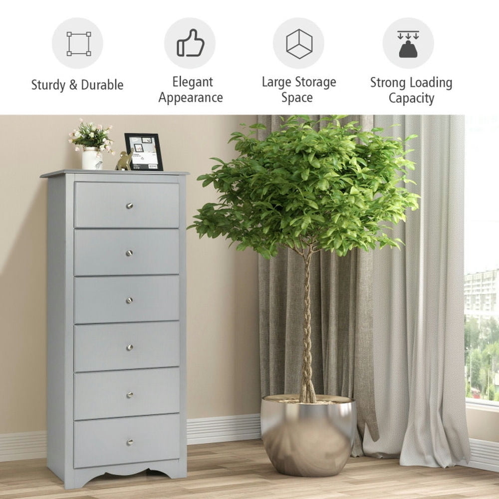 Hommoo 6 Drawers Chest Dresser Clothes Storage Bedroom Furniture Cabinet-Gray, Bathroom Cabinets for Entryway Storage, Image 6