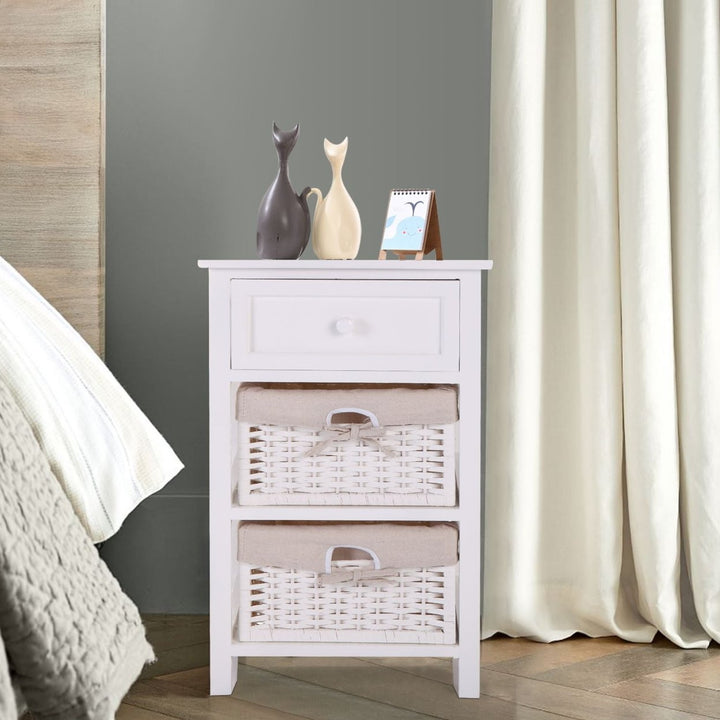 Hommoo One Drawer Nightstand with Two Removable Baskets, Storage Bedside Table, Modern End Table with Tall Legs, Image 1