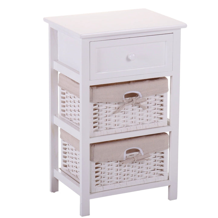 Hommoo One Drawer Nightstand with Two Removable Baskets, Storage Bedside Table, Modern End Table with Tall Legs, Image 4