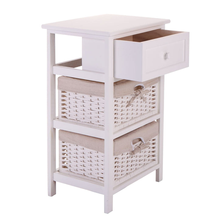 Hommoo One Drawer Nightstand with Two Removable Baskets, Storage Bedside Table, Modern End Table with Tall Legs, Image 5