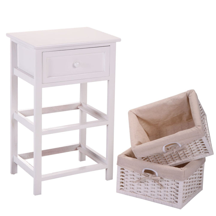 Hommoo One Drawer Nightstand with Two Removable Baskets, Storage Bedside Table, Modern End Table with Tall Legs, Image 7