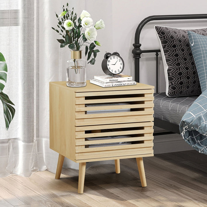 Hommoo Naturel Nightstand Set of 2 with Storage Hollowed-Out Drawer for Bedroom Living Room, Rustic Bedside End Table in Image 5