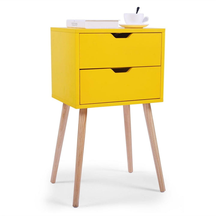 Hommoo Set of 2 Minimalist Bedside Table with Two Drawer Mini Saving Space Nightstands Bed Table - Yellow Image 1