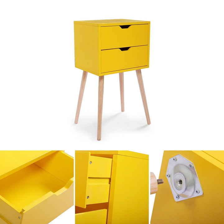 Hommoo Set of 2 Minimalist Bedside Table with Two Drawer Mini Saving Space Nightstands Bed Table - Yellow Image 4