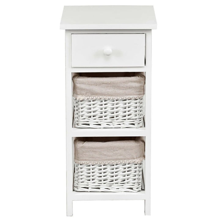 Hommoo Bedside End Table Set of 2, Nightstand with Drawer Baskets, Drawer Shelf for Bedroom, Living Room, White Image 2