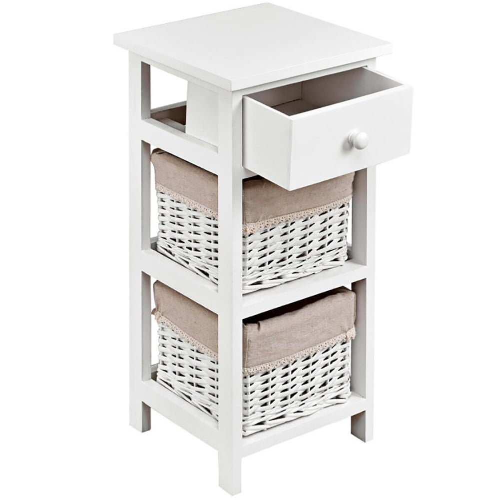 Hommoo Bedside End Table Set of 2, Nightstand with Drawer Baskets, Drawer Shelf for Bedroom, Living Room, White Image 3