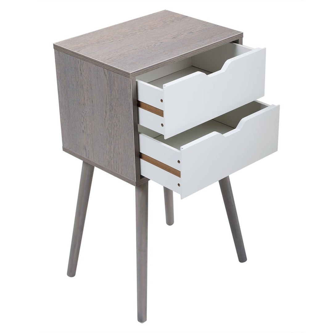 Hommoo Nightstands Set of 2, End Table with 2 Drawers and Solid Wood Legs - Gray + White Image 5