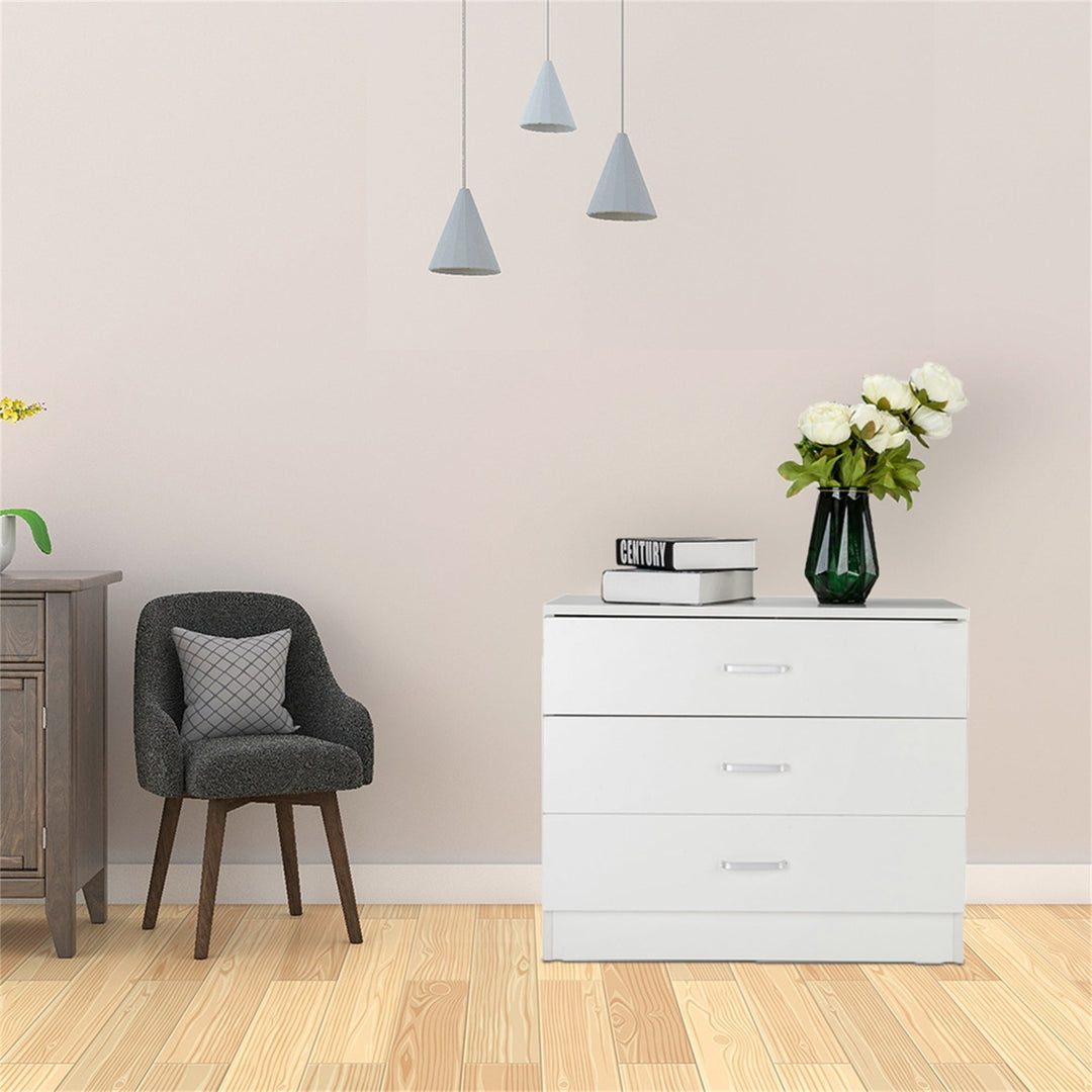 Hommoo Modern 3 Drawer Nightstand Wooden, Bedside Furniture and Table, Wood Chest of Drawers with Storage, White Image 1