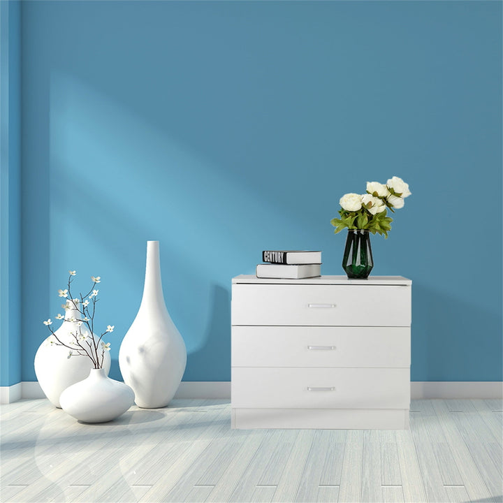 Hommoo Modern 3 Drawer Nightstand Wooden, Bedside Furniture and Table, Wood Chest of Drawers with Storage, White Image 7