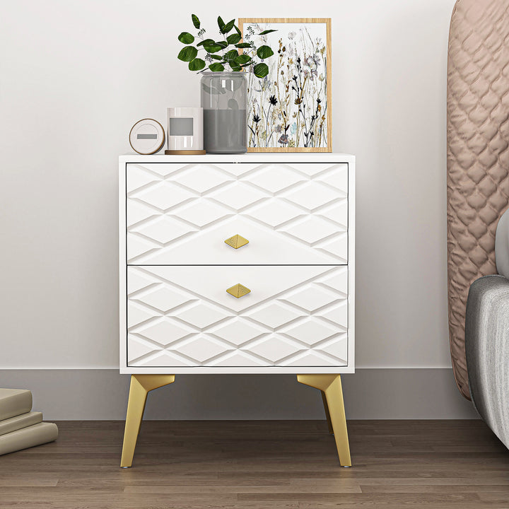 Hommoo 1Pcs Nightstand, 2 Drawer Dresser for Bedroom, Small Side Table, Bedside Furniture, Night Stand, End Table with Image 2