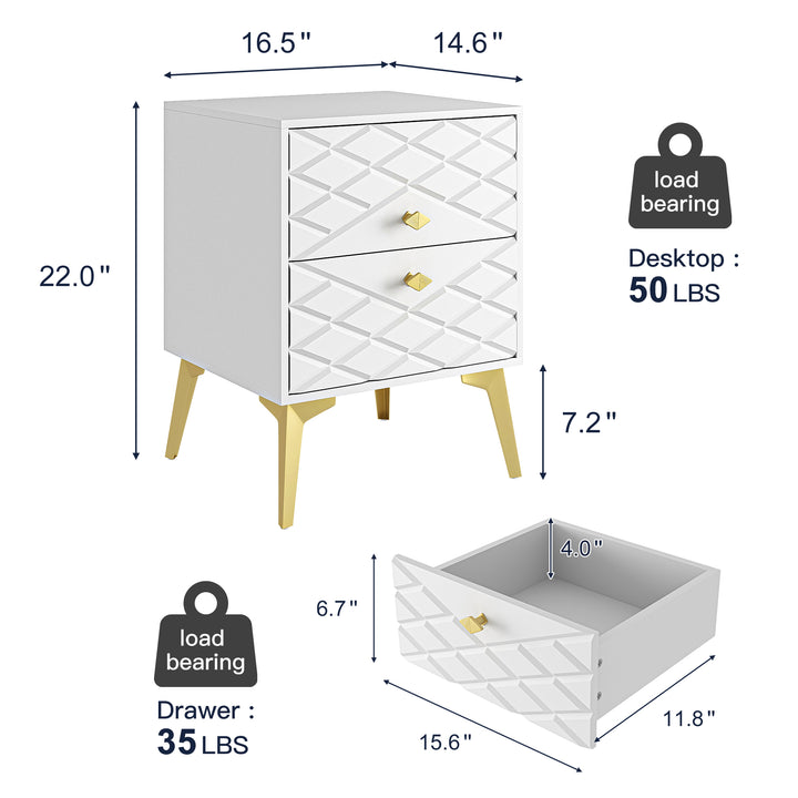 Hommoo 1Pcs Nightstand, 2 Drawer Dresser for Bedroom, Small Side Table, Bedside Furniture, Night Stand, End Table with Image 6