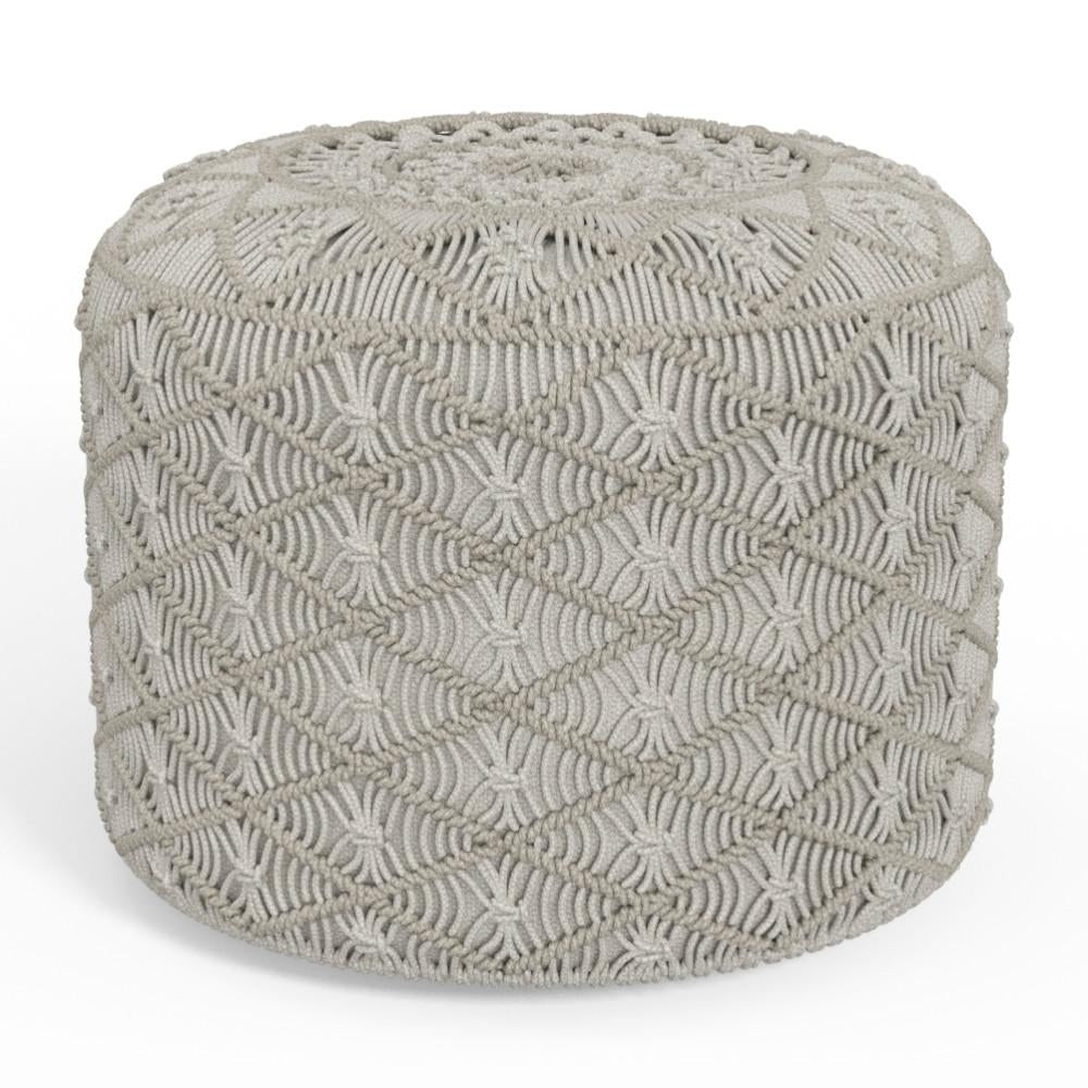 Coates Round Macrame Pouf 18 inch Handwoven Accent Footstool Soft Beige Color Image 2