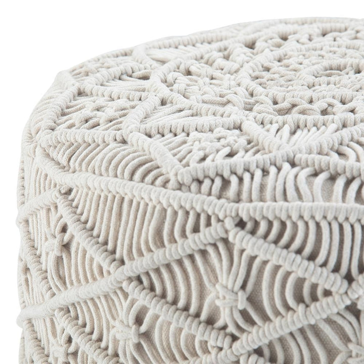 Coates Round Macrame Pouf 18 inch Handwoven Accent Footstool Soft Beige Color Image 4