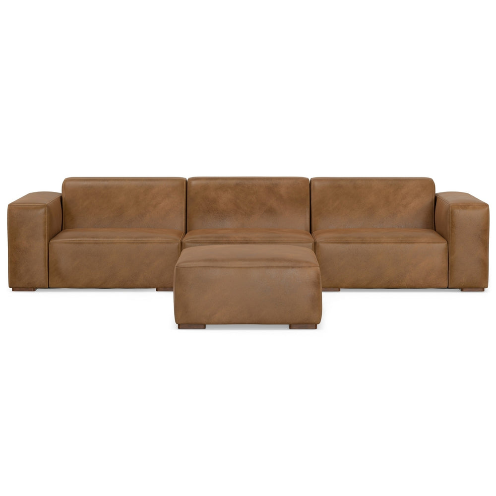 Rex 3 Seater Genuine Leather Sofa and Ottoman Modular Set Medium Firmness Image 2