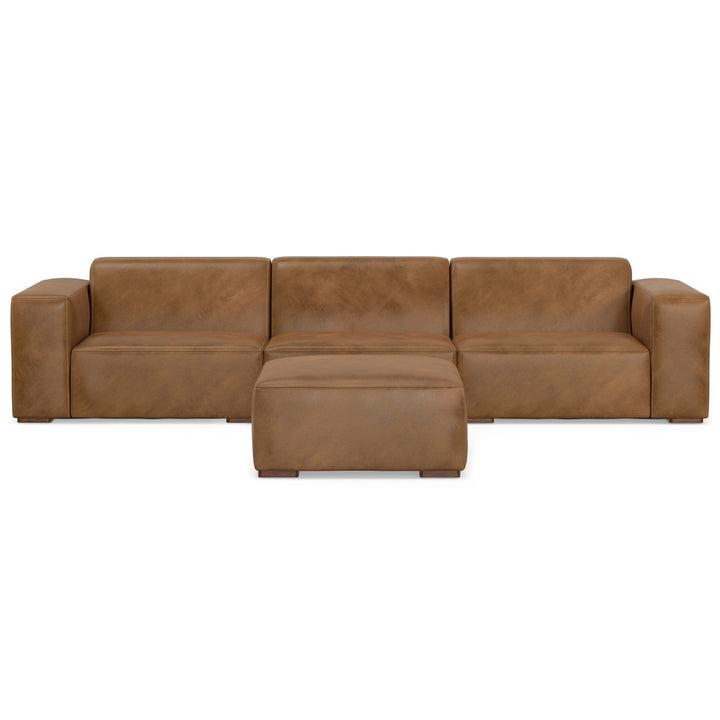 Rex 3 Seater Genuine Leather Sofa and Ottoman Modular Set Medium Firmness Image 2