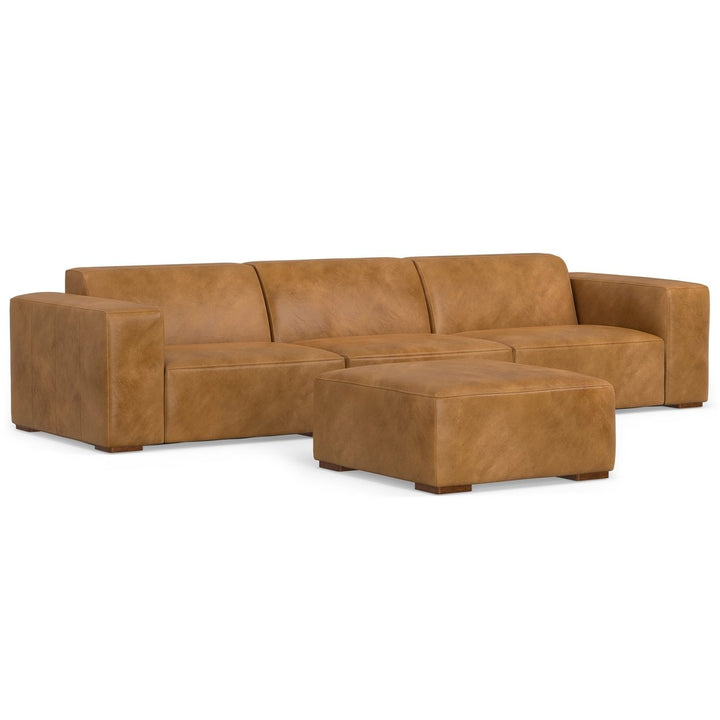 Rex 3 Seater Genuine Leather Sofa and Ottoman Modular Set Medium Firmness Image 5