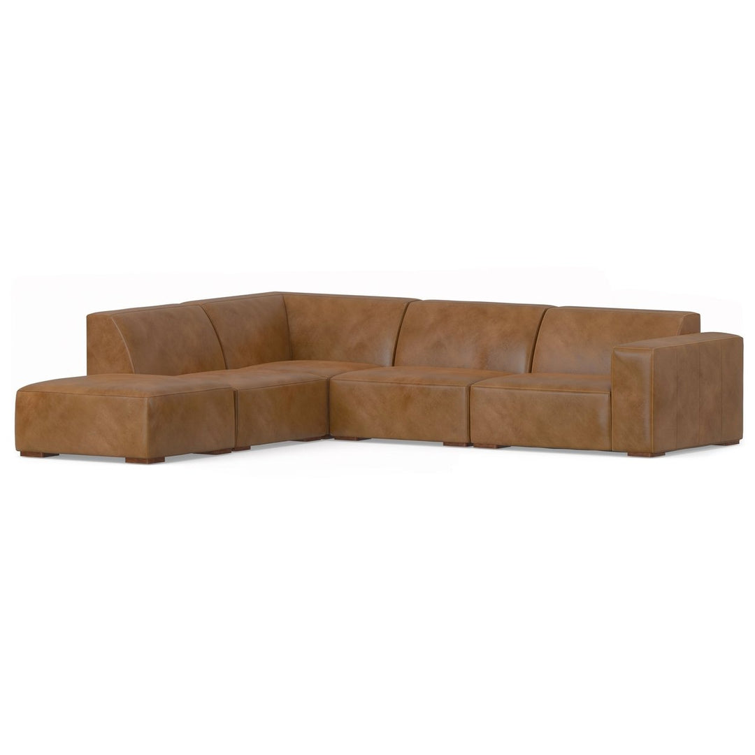 Rex Left Sectional Sofa and Ottoman Genuine Leather L-Shaped 2-Piece Set Image 1