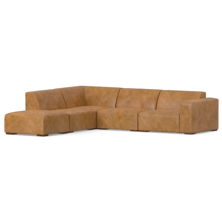 Rex Left Sectional Sofa and Ottoman Genuine Leather L-Shaped 2-Piece Set Image 2