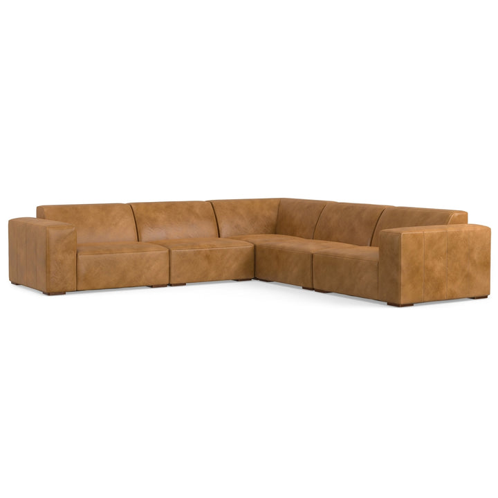 Rex Corner Sectional Sofa Genuine Leather L-Shaped Couch Seats 5 Modular Design Image 1