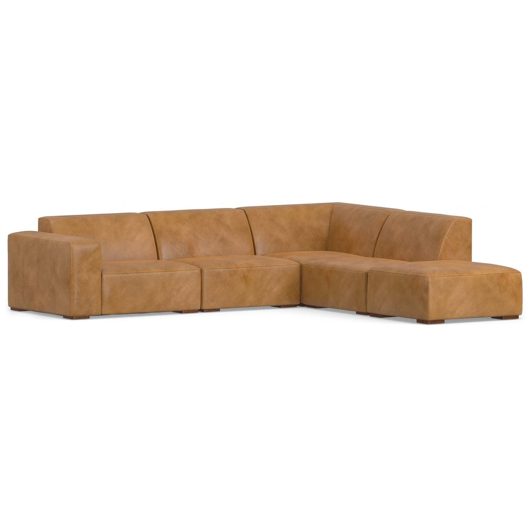 Rex Right Sectional Sofa Set Genuine Leather with Ottoman L-Shaped Couch 2-Piece Image 2