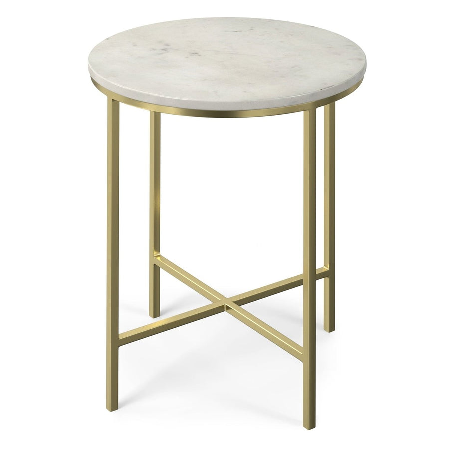 Tara Side Table White Marble Top Gold Metal Accent Table Living Room Bedroom Image 1