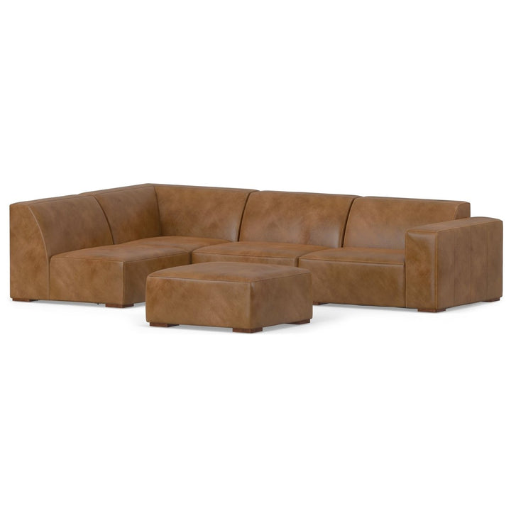 Rex Left Sectional Sofa and Ottoman Genuine Leather L-Shaped 2-Piece Set Image 5