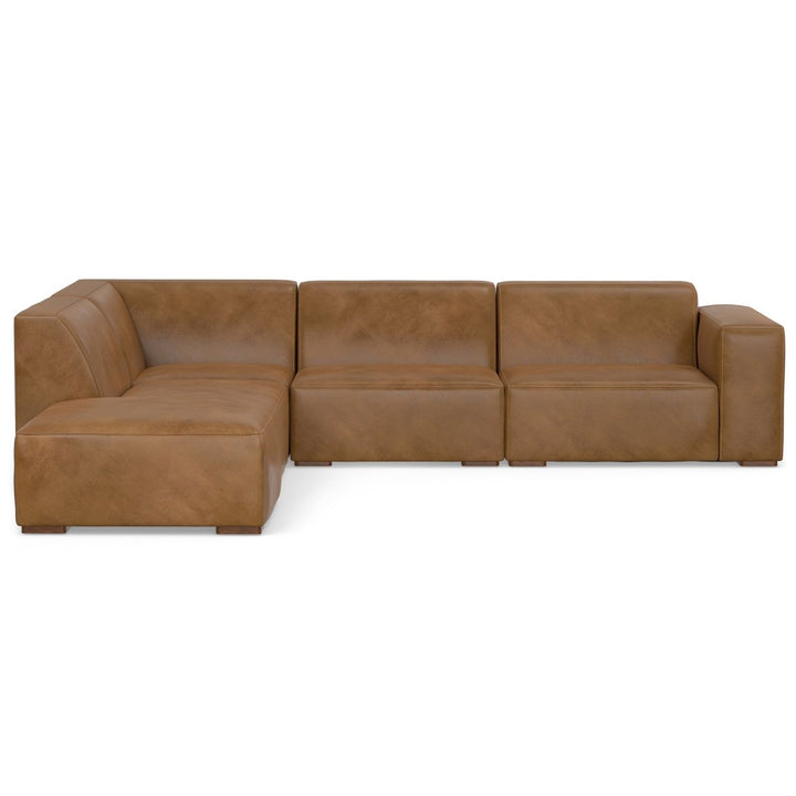 Rex Left Sectional Sofa and Ottoman Genuine Leather L-Shaped 2-Piece Set Image 7