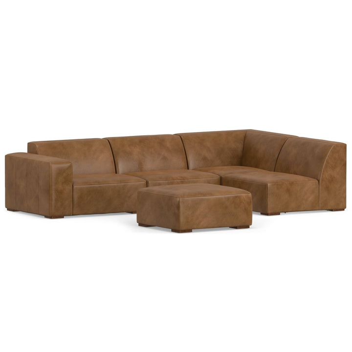 Rex Right Sectional Sofa Set Genuine Leather with Ottoman L-Shaped Couch 2-Piece Image 5