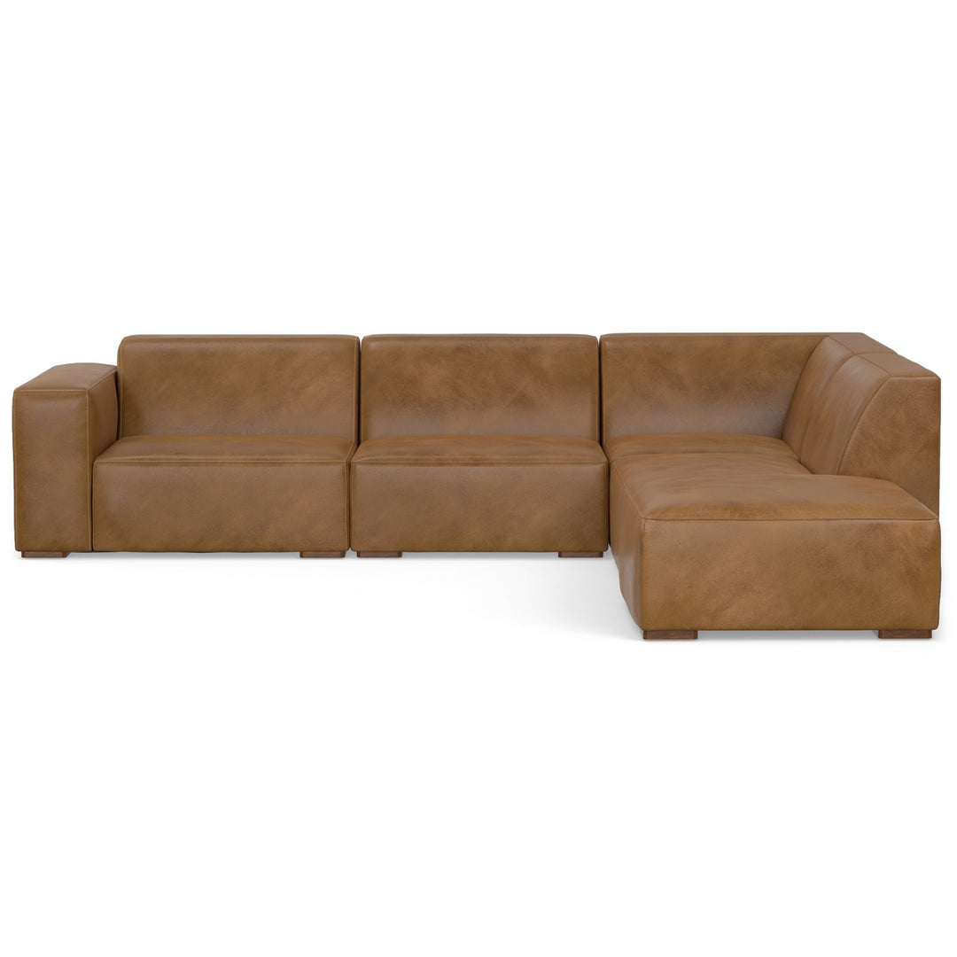 Rex Right Sectional Sofa Set Genuine Leather with Ottoman L-Shaped Couch 2-Piece Image 6