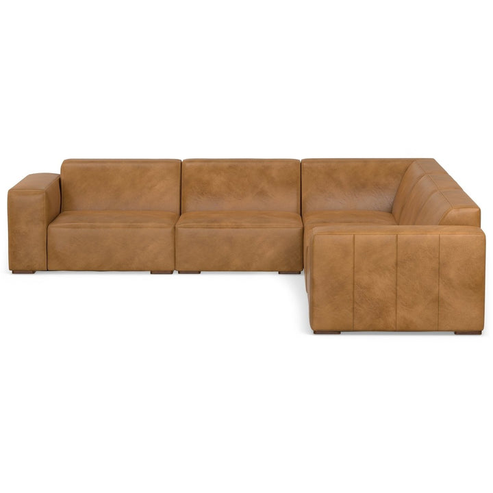 Rex Corner Sectional Sofa Genuine Leather L-Shaped Couch Seats 5 Modular Design Image 5