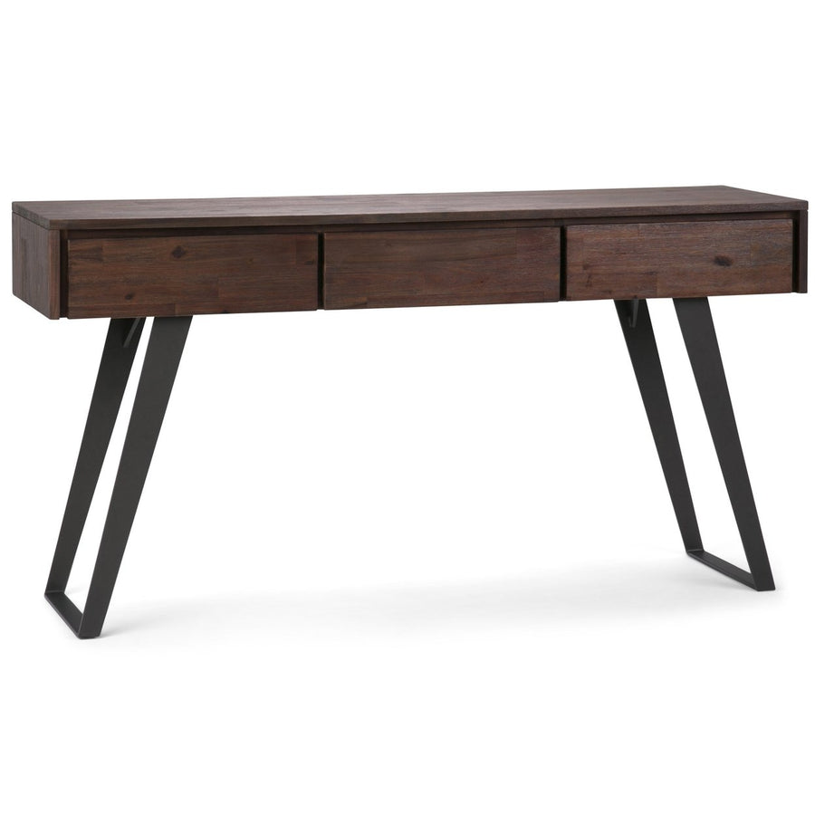 Lowry Console Sofa Table Acacia Wood 60 Inch Industrial Design with Storage Drawers Image 1