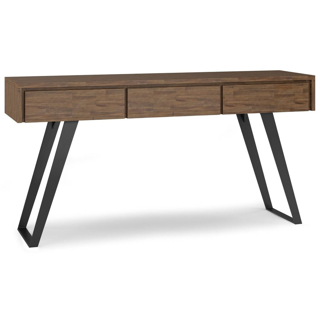 Lowry Console Sofa Table Acacia Wood 60 Inch Industrial Design with Storage Drawers Image 1