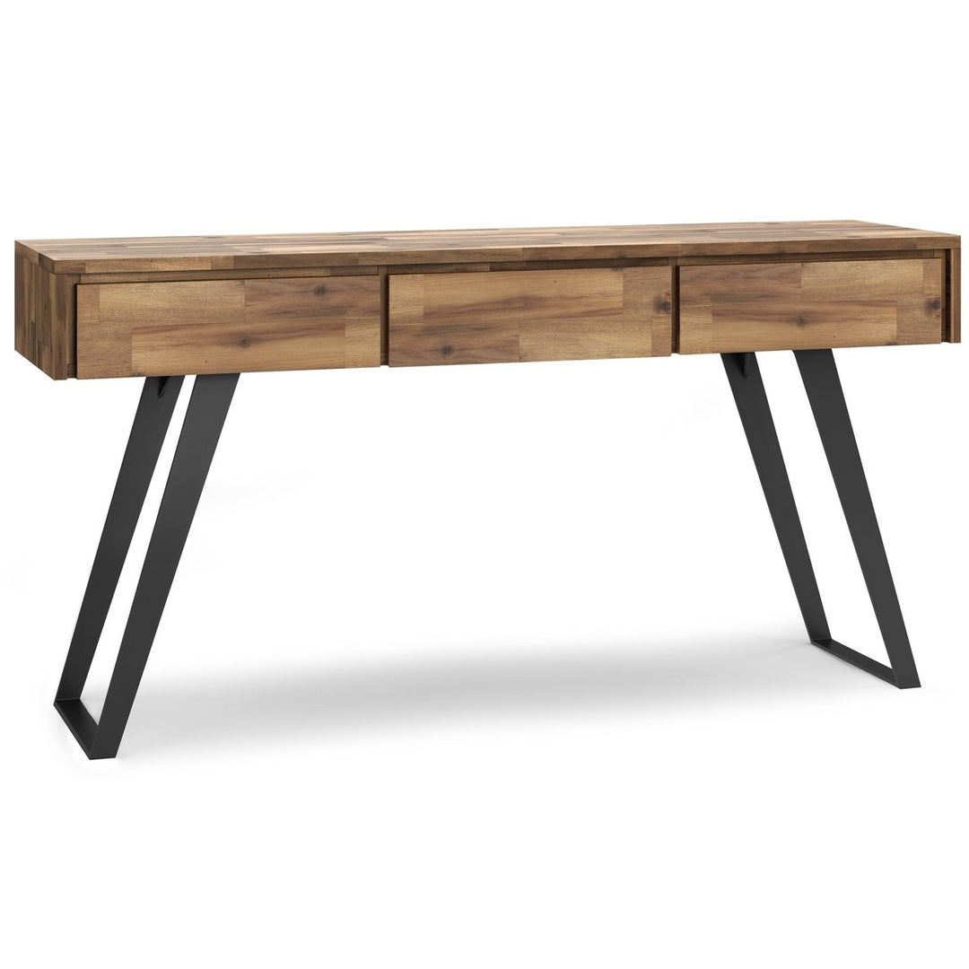 Lowry Console Sofa Table Acacia Wood 60 Inch Industrial Design with Storage Drawers Image 1