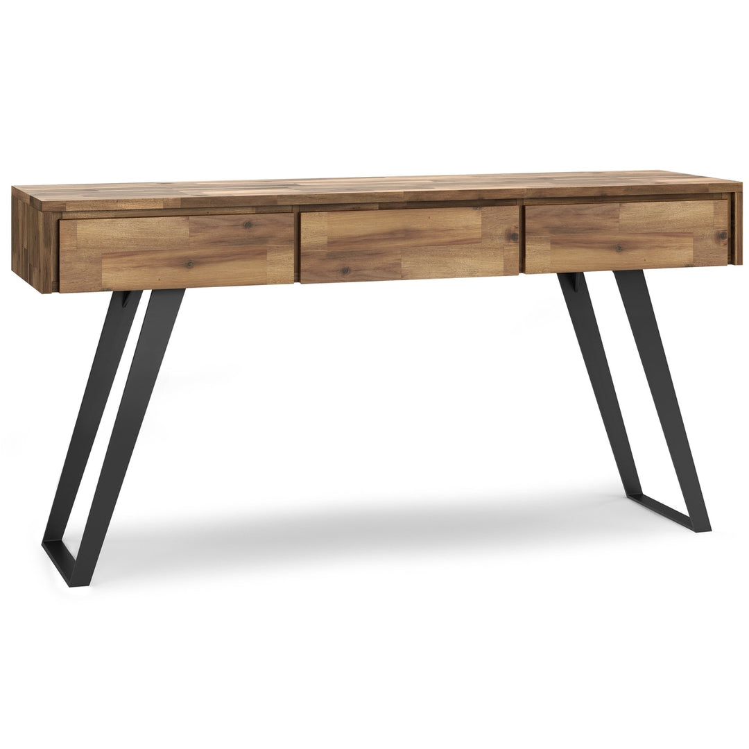 Lowry Console Sofa Table Acacia Wood 60 Inch Industrial Design with Storage Drawers Image 3