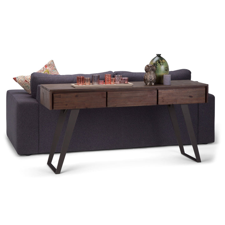 Lowry Console Sofa Table Acacia Wood 60 Inch Industrial Design with Storage Drawers Image 4