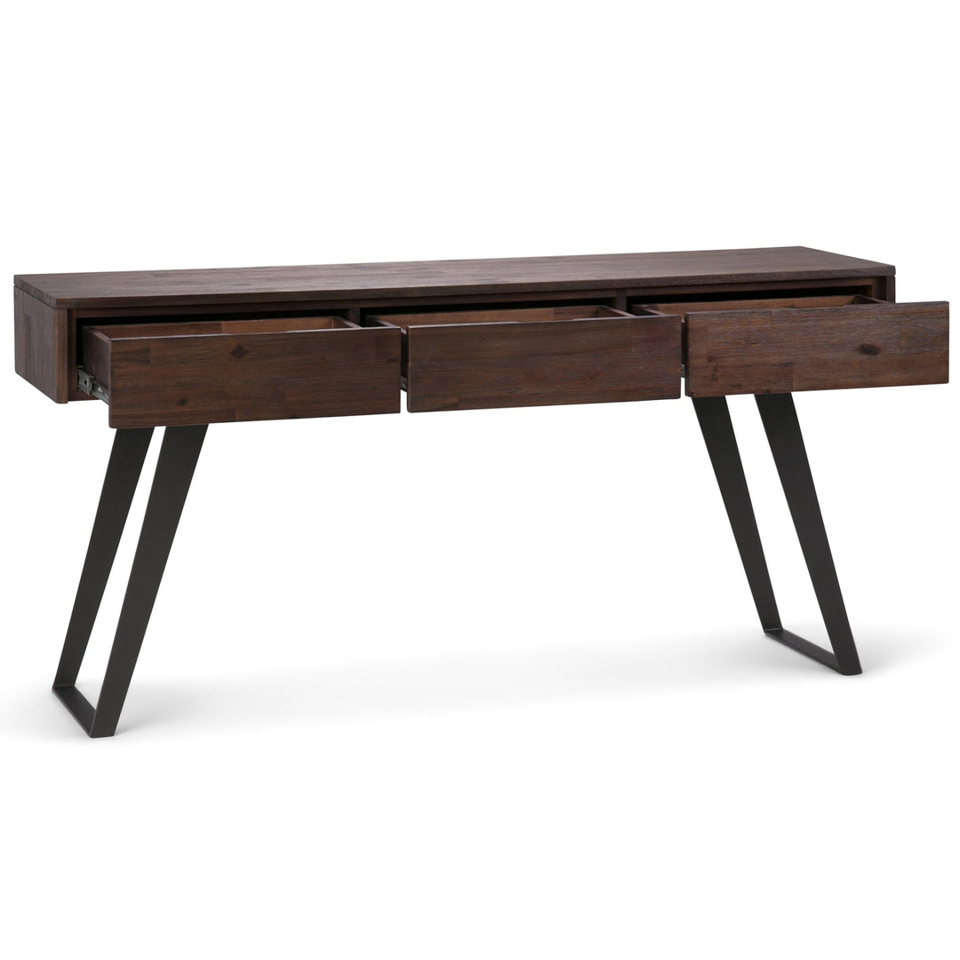 Lowry Console Sofa Table Acacia Wood 60 Inch Industrial Design with Storage Drawers Image 7