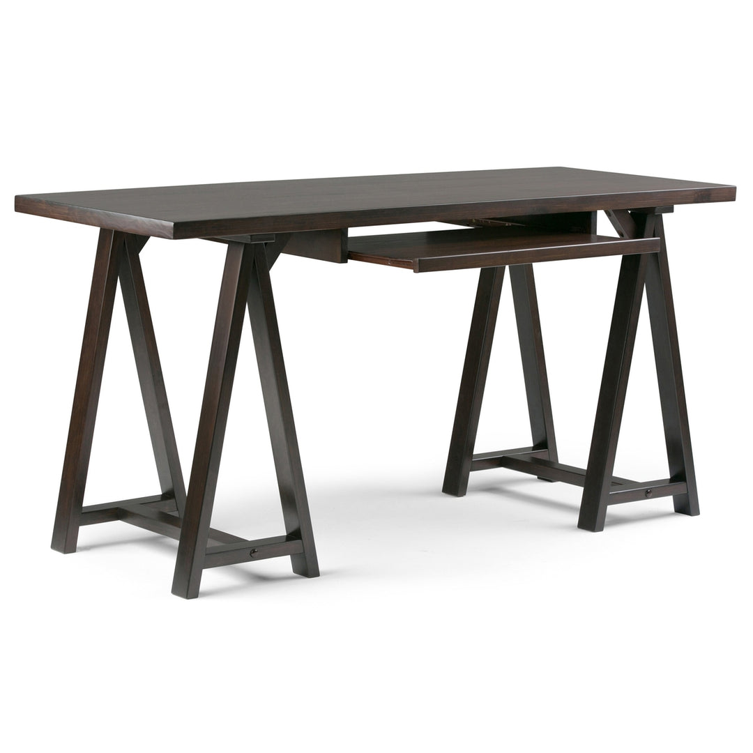 Simpli Home Sawhorse Desk 60 Inch Wide Solid Wood Multi-Function Office Table Image 1