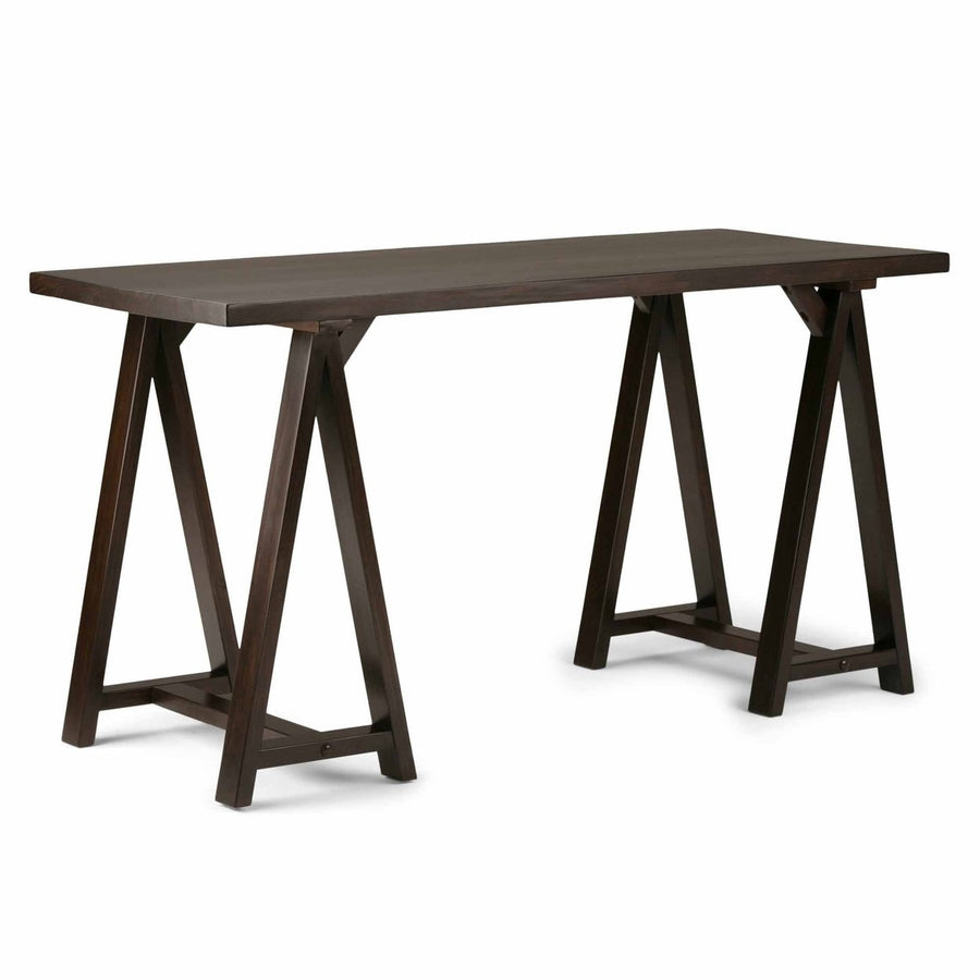 Simpli Home Sawhorse Writing Desk Solid Wood Industrial 56" Home Office Desk Image 1