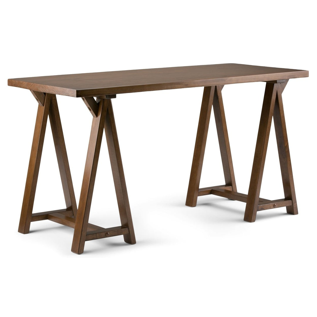 Simpli Home Sawhorse Writing Desk Solid Wood Industrial 56" Home Office Desk Image 1