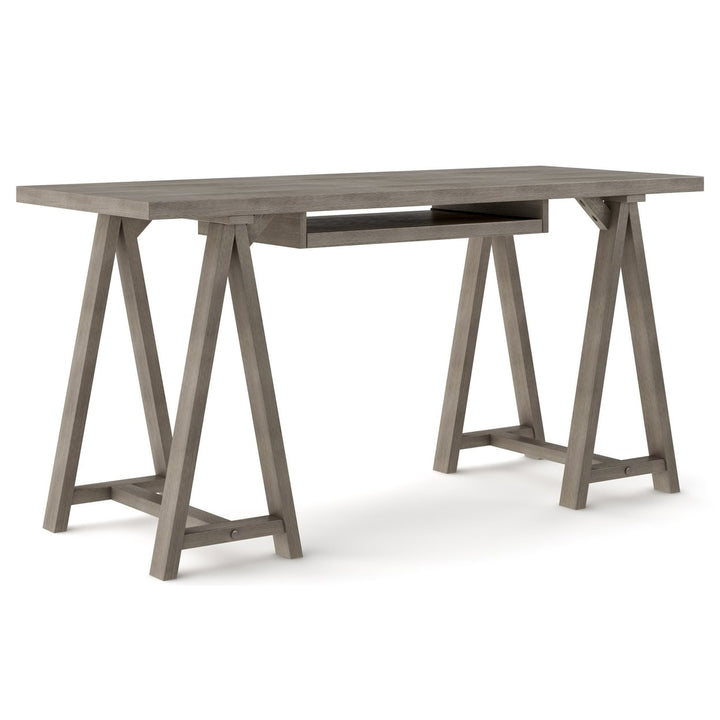 Simpli Home Sawhorse Desk 60 Inch Wide Solid Wood Multi-Function Office Table Image 1