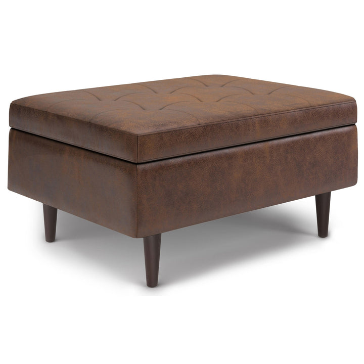 Shay Mid Century Small Square Storage Ottoman Chestnut Faux Leather 34" D x 26" W Image 2