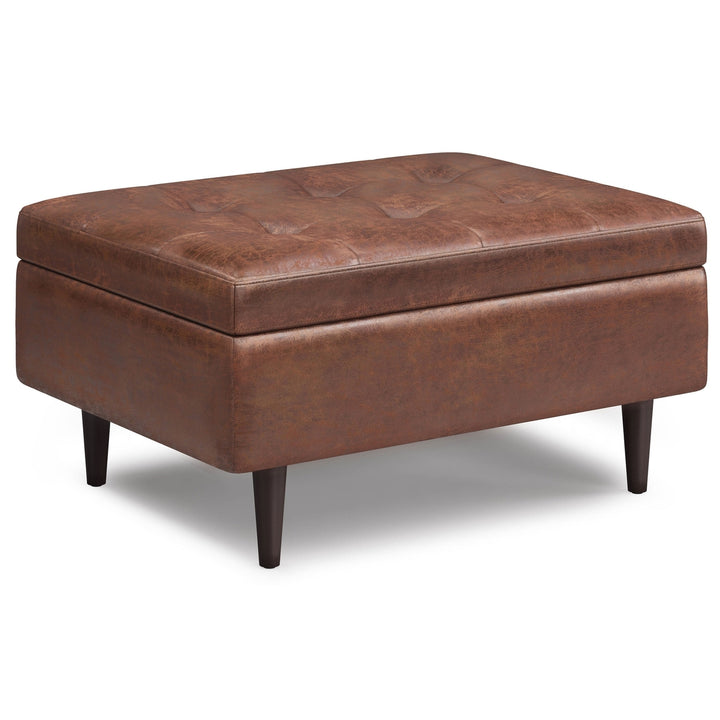 Shay Mid Century Small Square Storage Ottoman Chestnut Faux Leather 34" D x 26" W Image 3