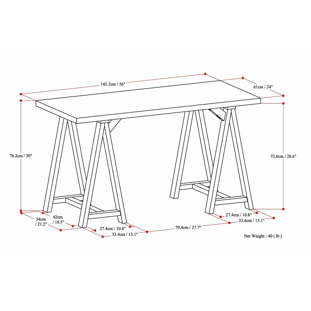 Simpli Home Sawhorse Writing Desk Solid Wood Industrial 56" Home Office Desk Image 12