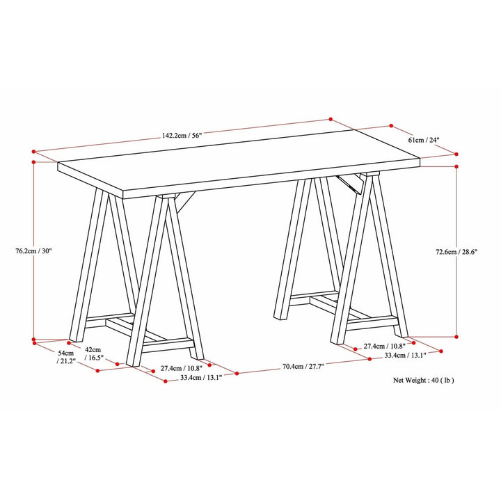 Simpli Home Sawhorse Writing Desk Solid Wood Industrial 56" Home Office Desk Image 12